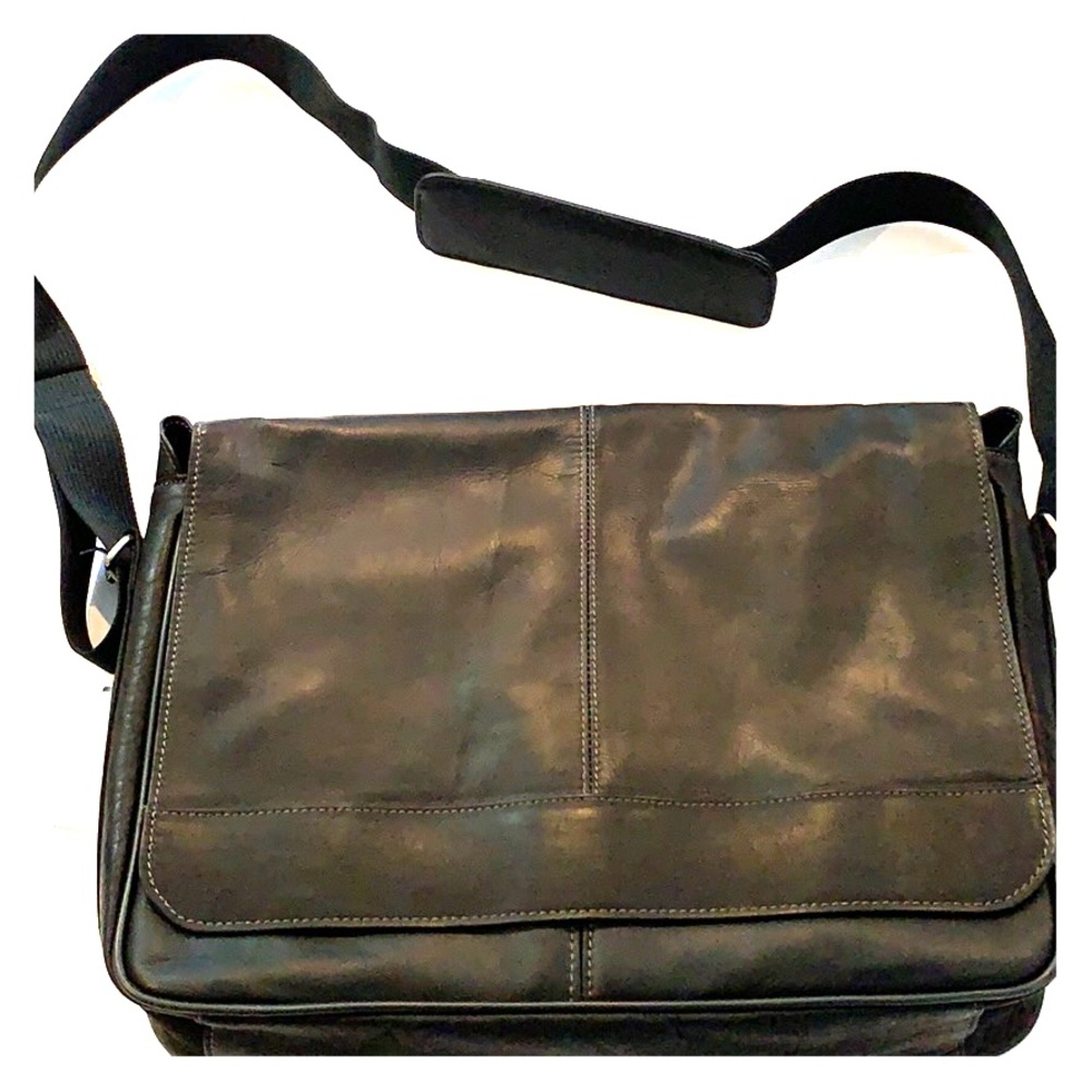 Black genuine leather Laptop Bag